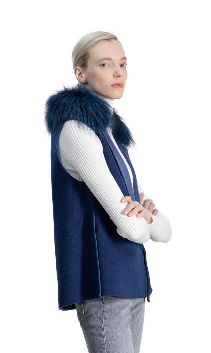 Short Belted Wool Vest Indigo