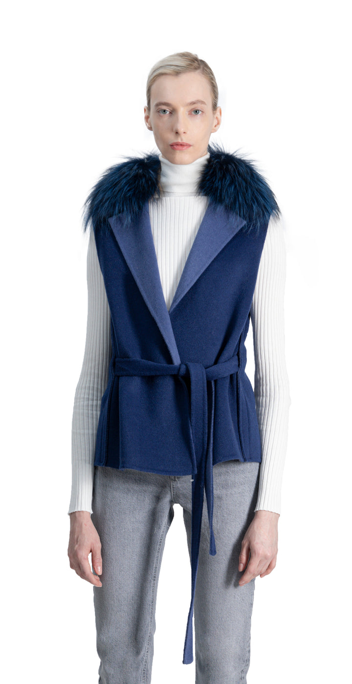 Short Belted Wool Vest Indigo