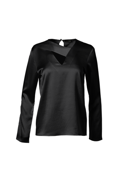Cross Front Pleated Blouse In Black