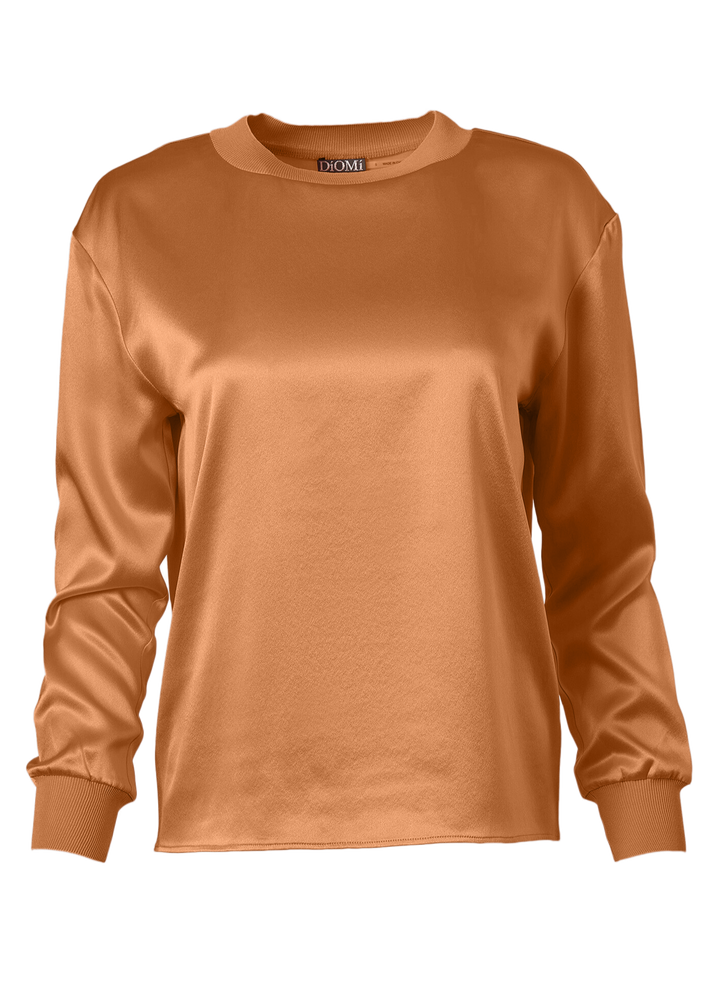 Silk Crew Neck Pullover in Copper