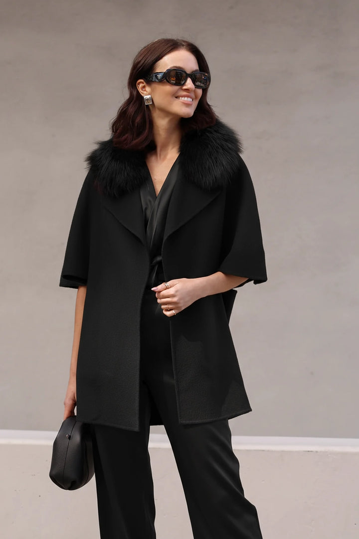 Cashmere Wool Jacket with Fox Fur In Black