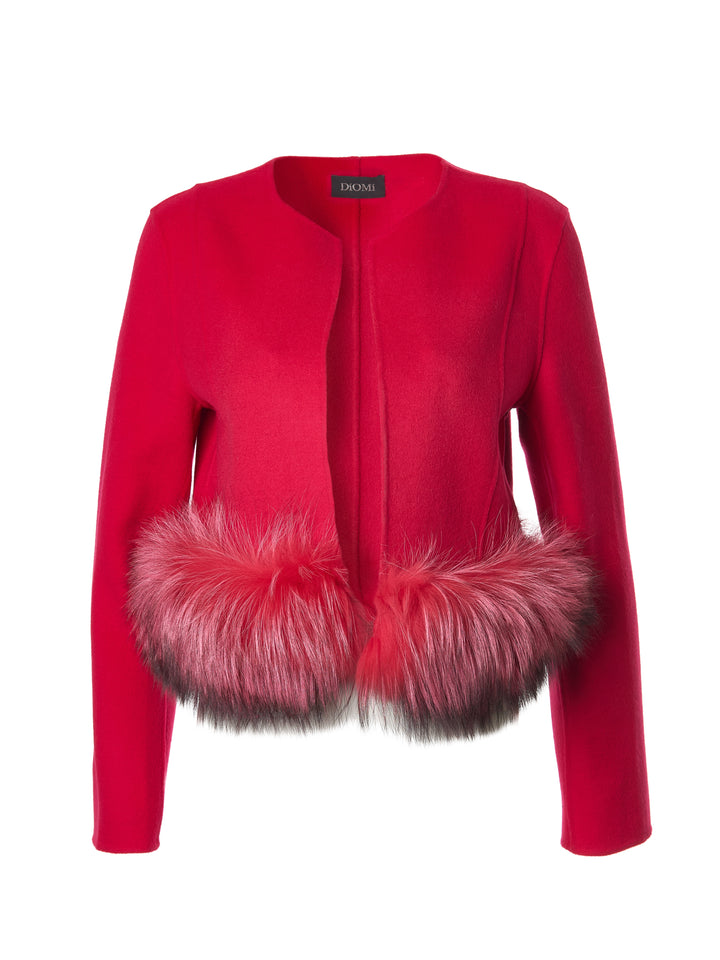 Cropped Wool Jacket With Fur in Barberry