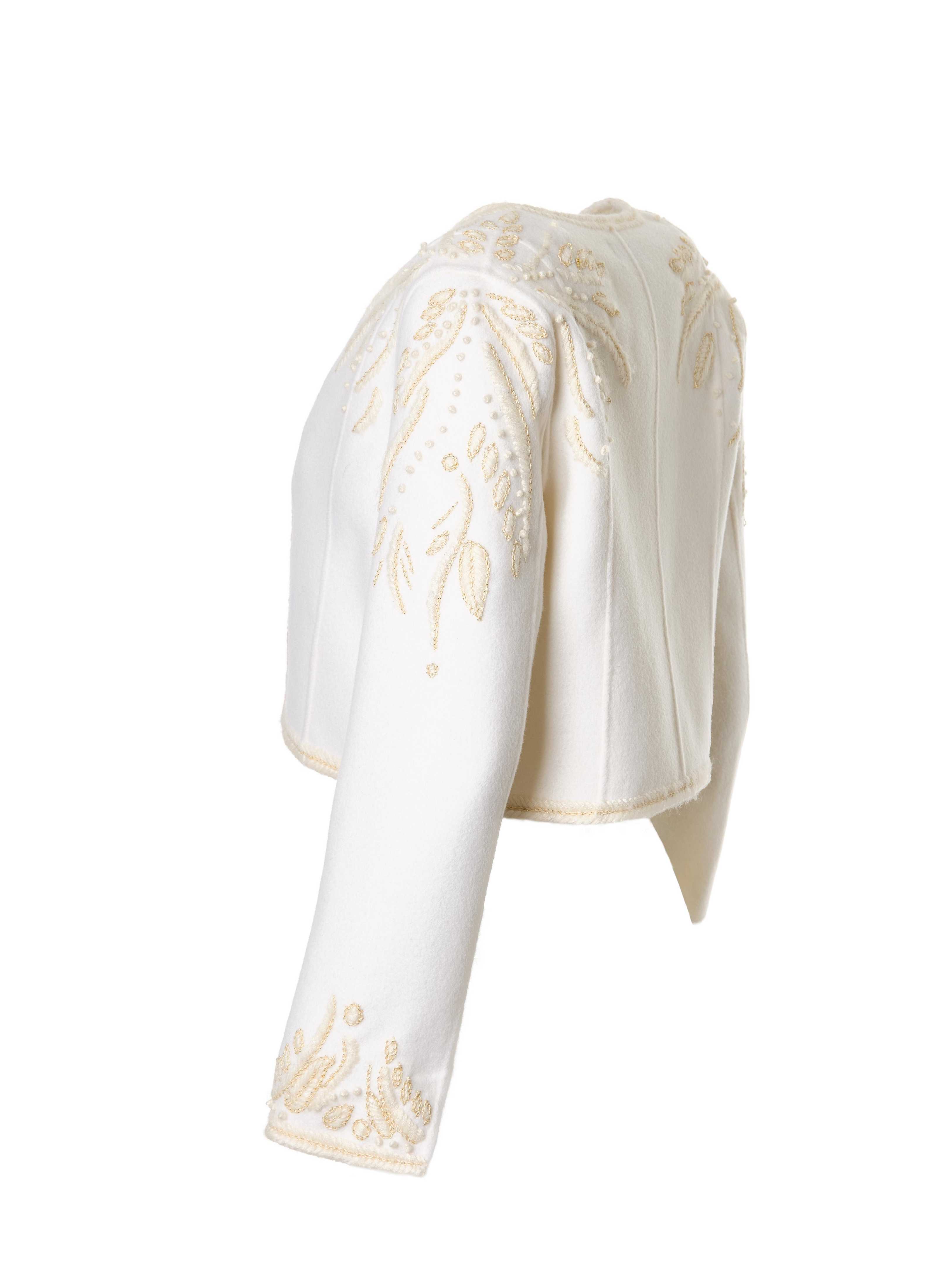Embroidered Cropped Wool Jacket In Ivory – DIOMI