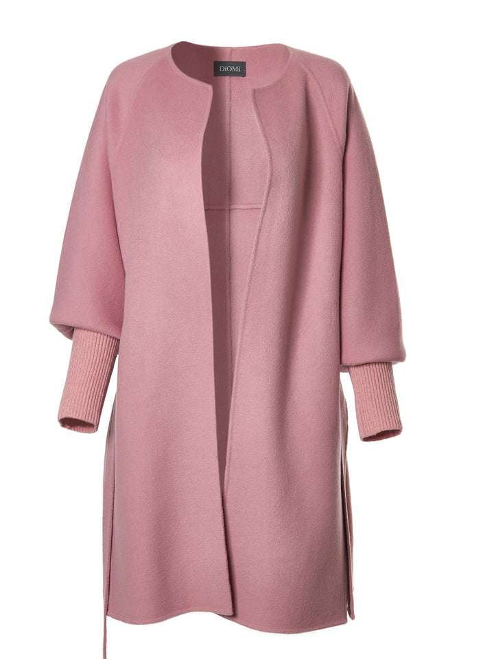 Wool Ribbed Cuff Sleeve Coat in Lilas