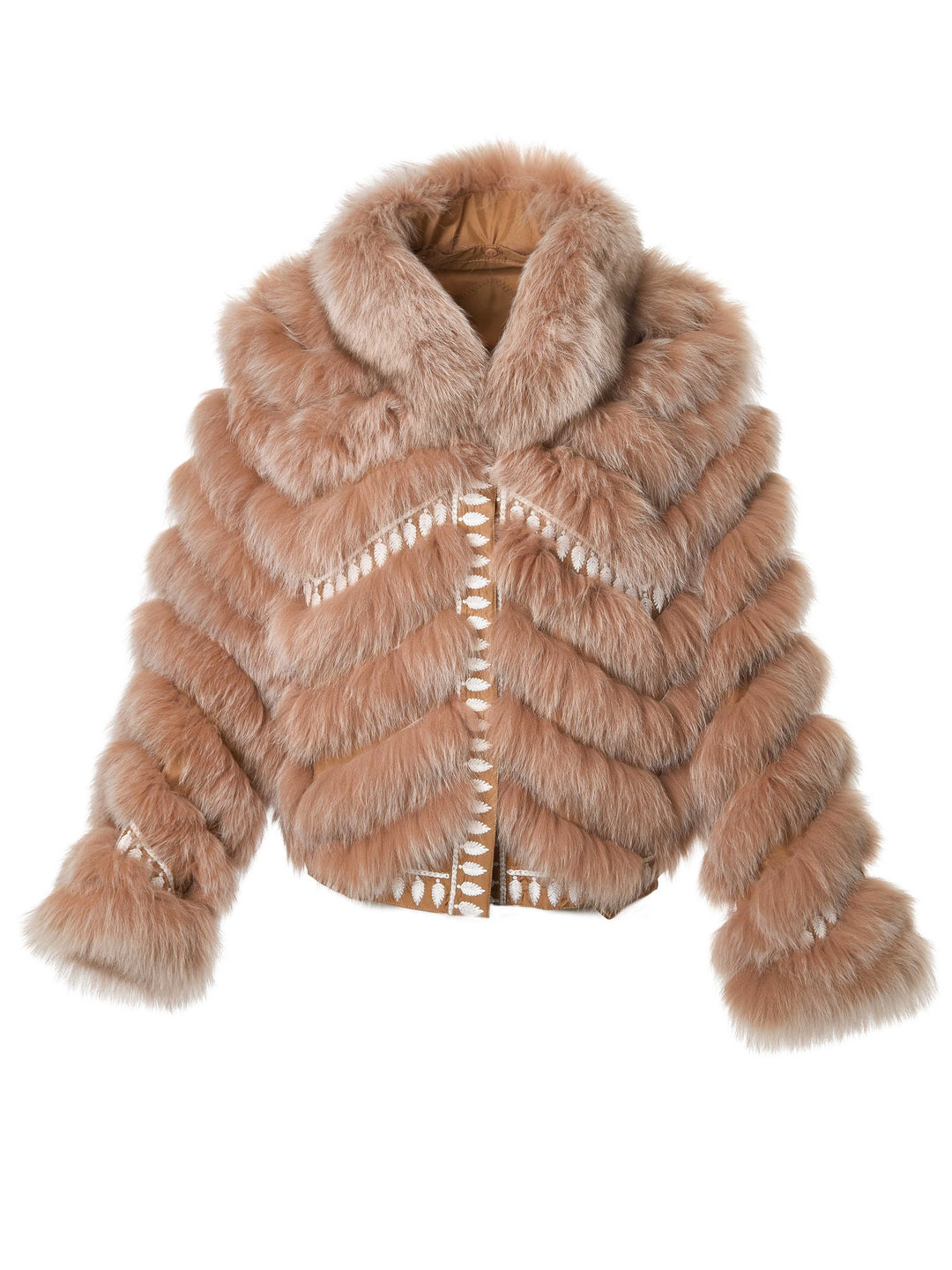 Silk Reversible Embroidered Fur Bomber in Vicuna Snowtop