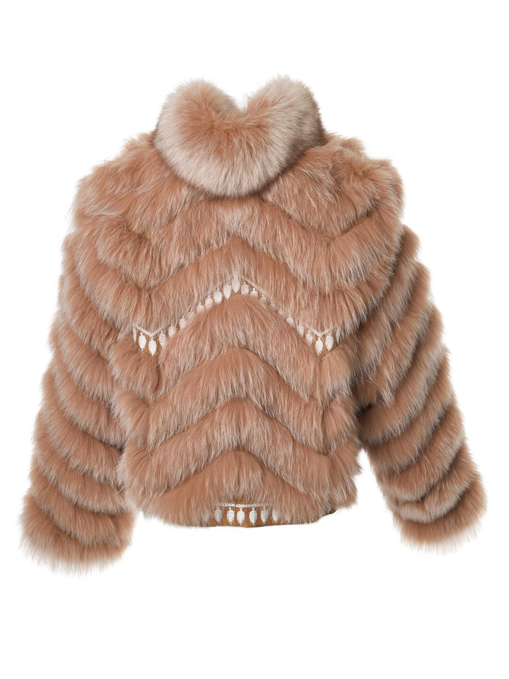 Silk Reversible Embroidered Fur Bomber in Vicuna Snowtop