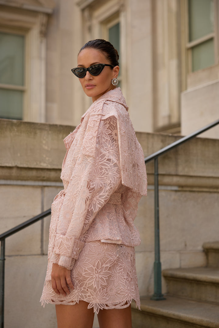 Lace Floral Mini Skirt in Blush Lace