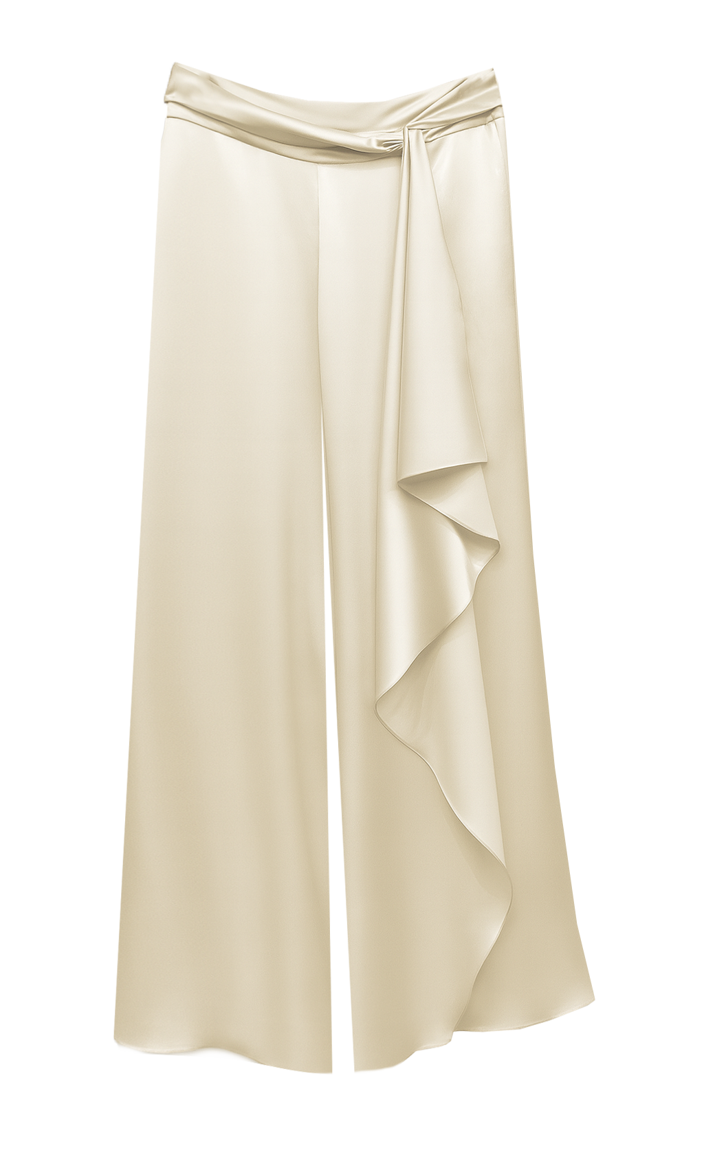Wide-Leg Draped Pants with Knot Detail in Champagne