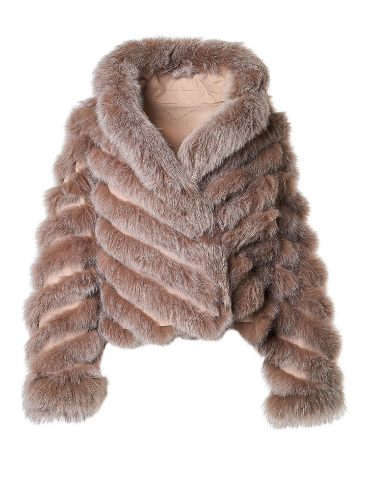 Reversible Silk to Fox Jacket in Caffe Latte