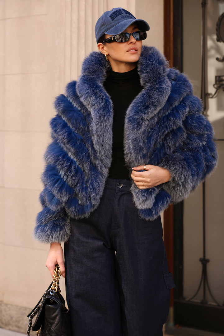 Reversible Silk to Fox Fur Jacket in Marine