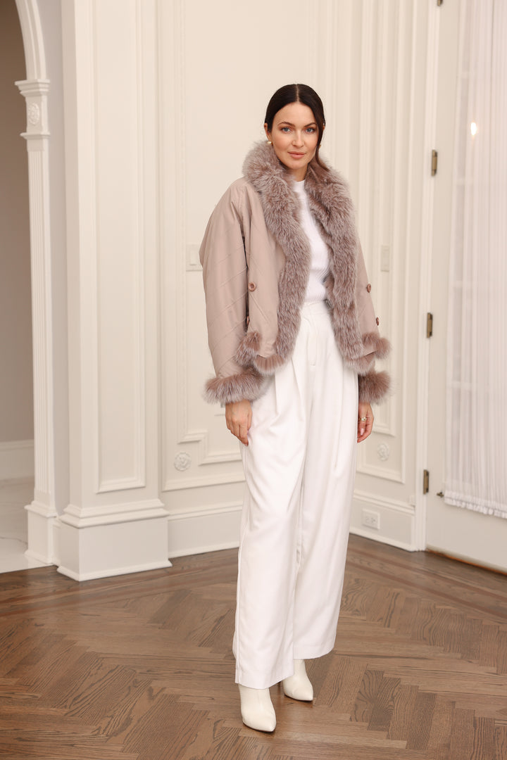 Reversible Silk to Fox Jacket in Caffe Latte