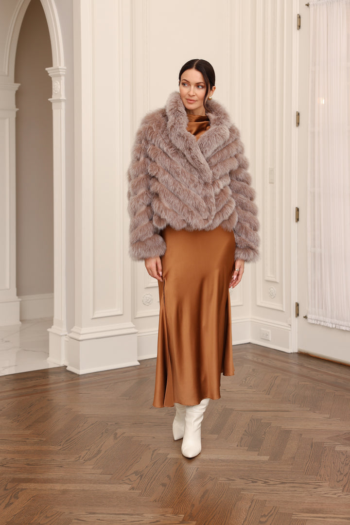 Reversible Silk to Fox Jacket in Caffe Latte