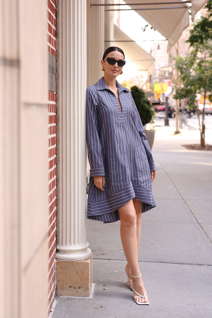 Flare dress uneven hem.