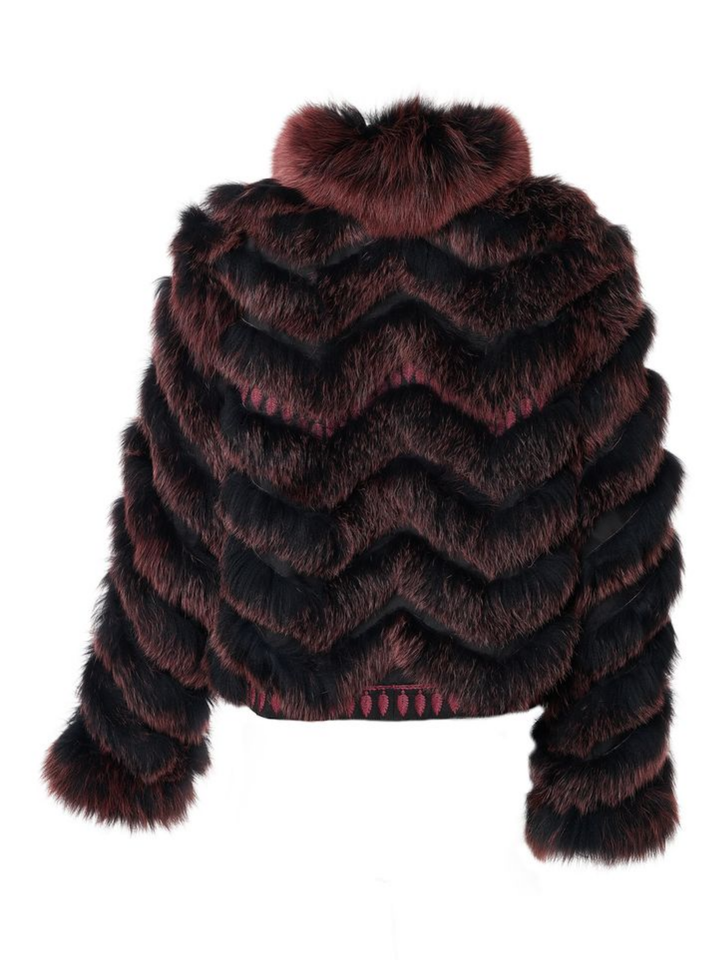 Embroidered Reversible Silk To Fox Jacket in Black Tibet