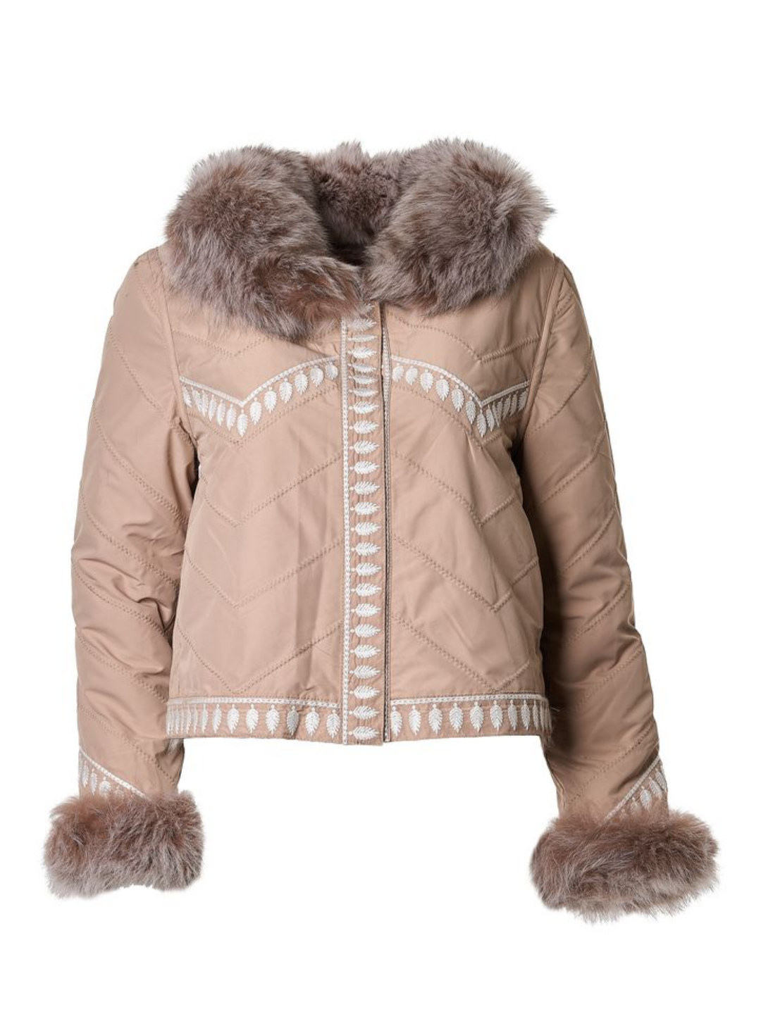 Embroidered Reversible Silk To Fox Jacket in Caffe Latte
