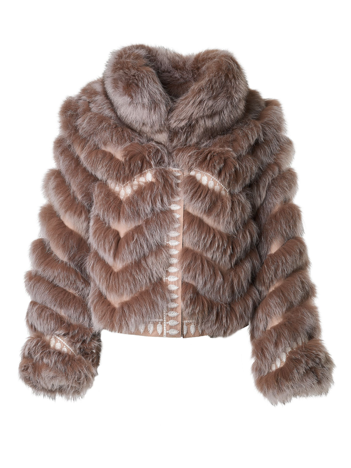Embroidered Reversible Silk To Fox Jacket in Caffe Latte