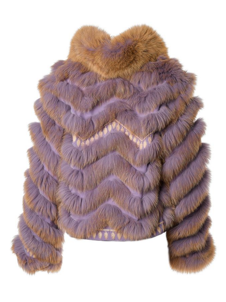 Embroidered Reversible Silk to Fox Jacket in Lavander Sorbet