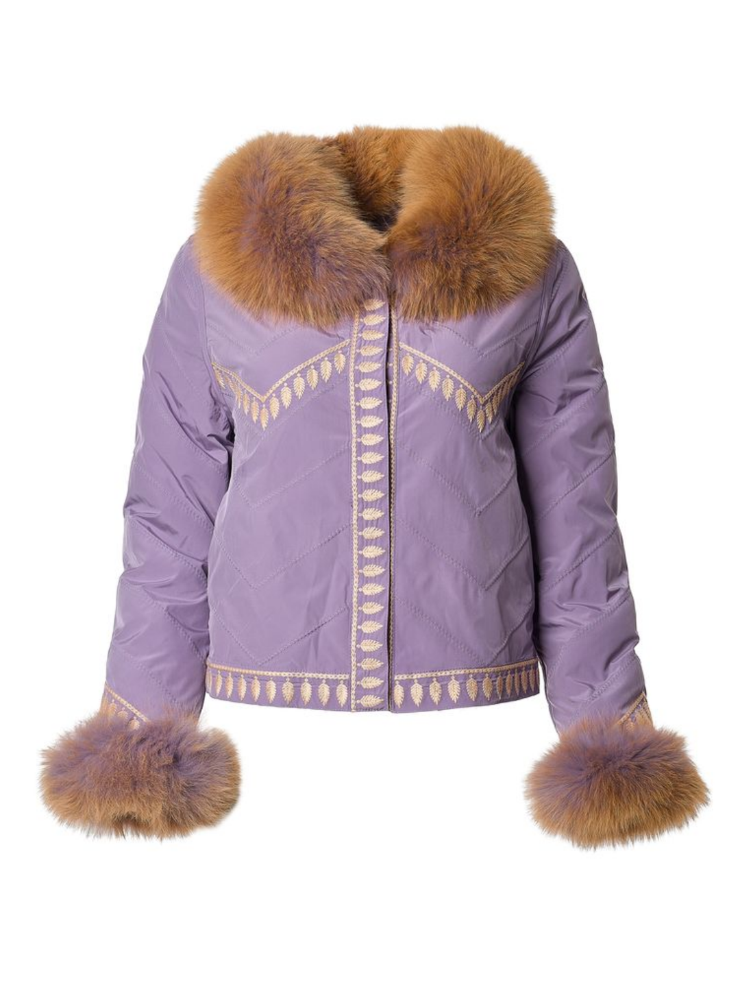 Embroidered Reversible Silk to Fox Jacket in Lavander Sorbet