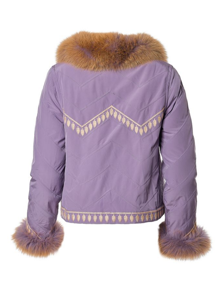 Embroidered Reversible Silk to Fox Jacket in Lavander Sorbet