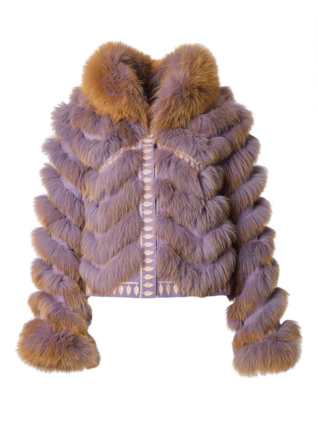Embroidered Reversible Silk to Fox Jacket in Lavander Sorbet