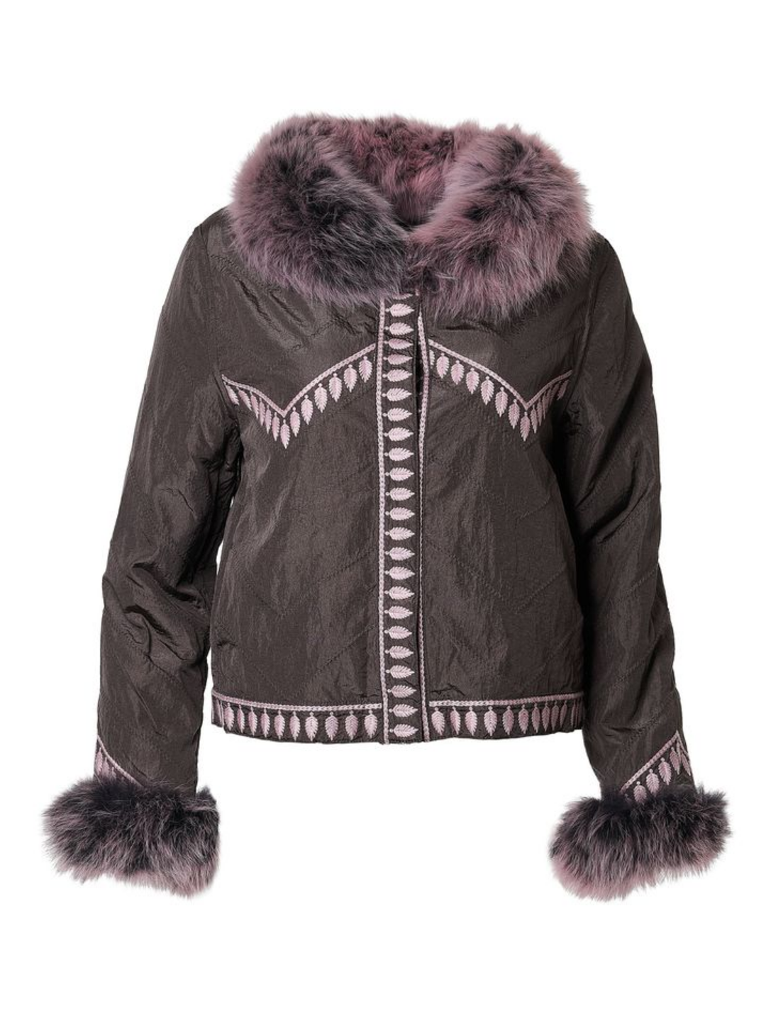 Embroidered Reversible Silk To Fox Jacket in Smokey Rose