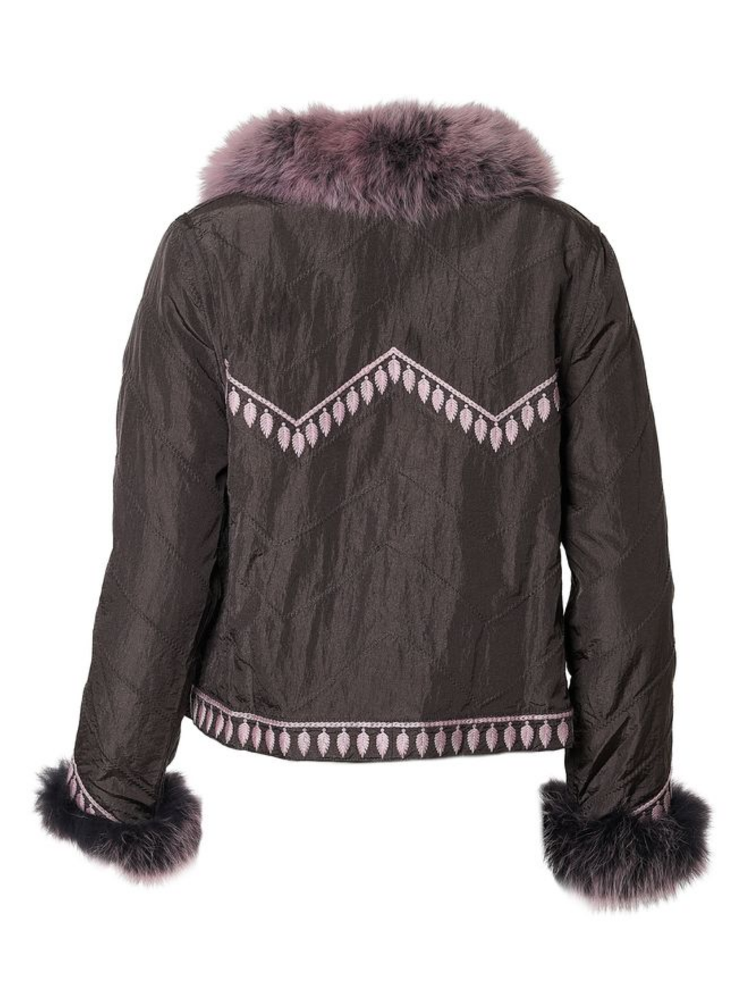 Embroidered Reversible Silk To Fox Jacket in Smokey Rose