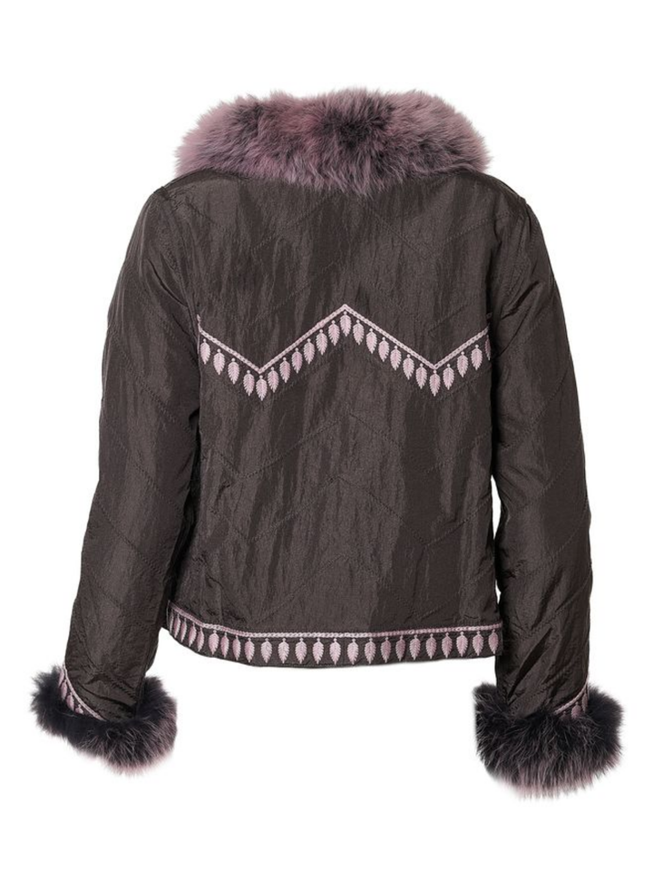 Embroidered Reversible Silk To Fox Jacket in Smokey Rose