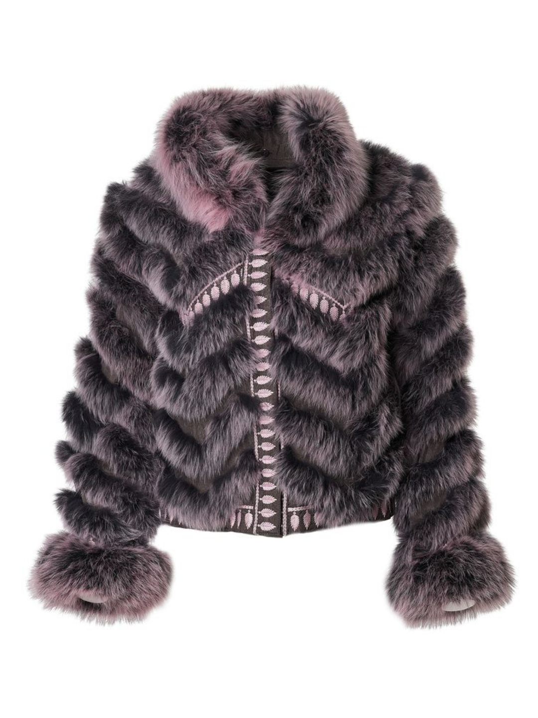Embroidered Reversible Silk To Fox Jacket in Smokey Rose