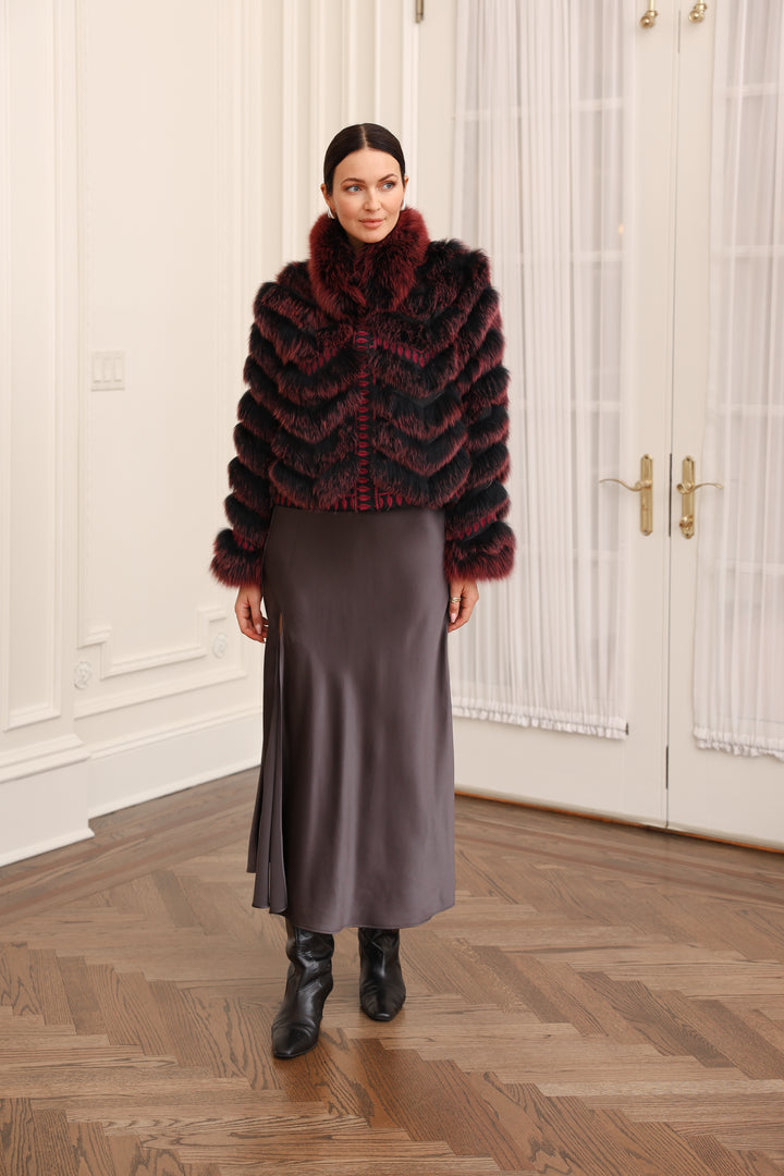 Embroidered Reversible Silk To Fox Jacket in Black Tibet