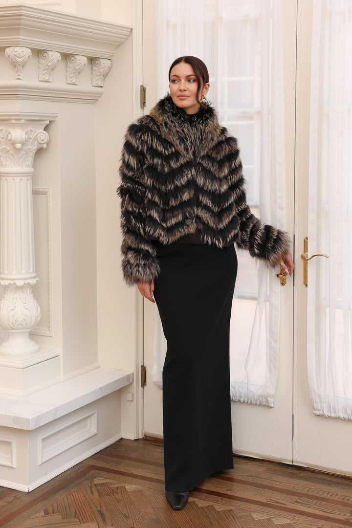 Reversible Silk to Fox Jacket in Black Gold Bleach