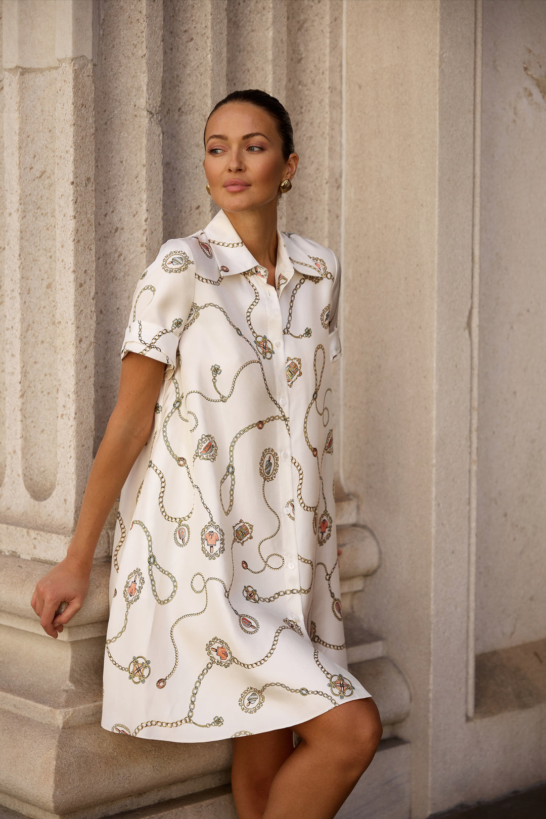 Silk Mini Shirt Dress in Summer Charm