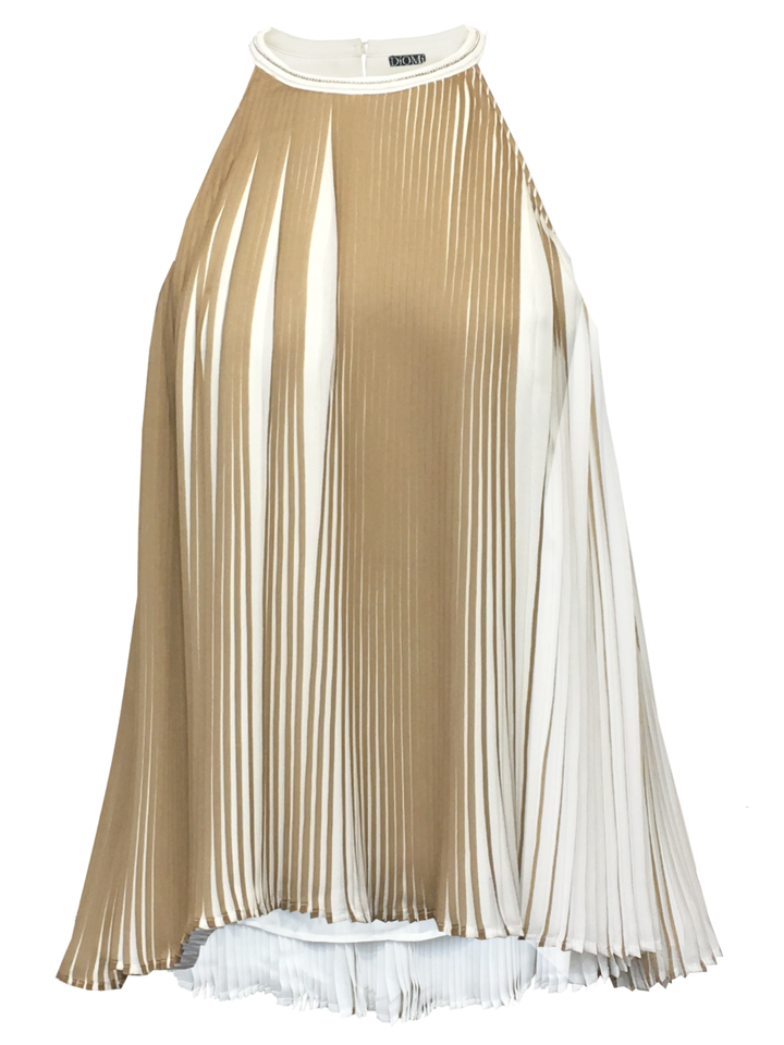 Accordion Pleated Blouse in Beige/White