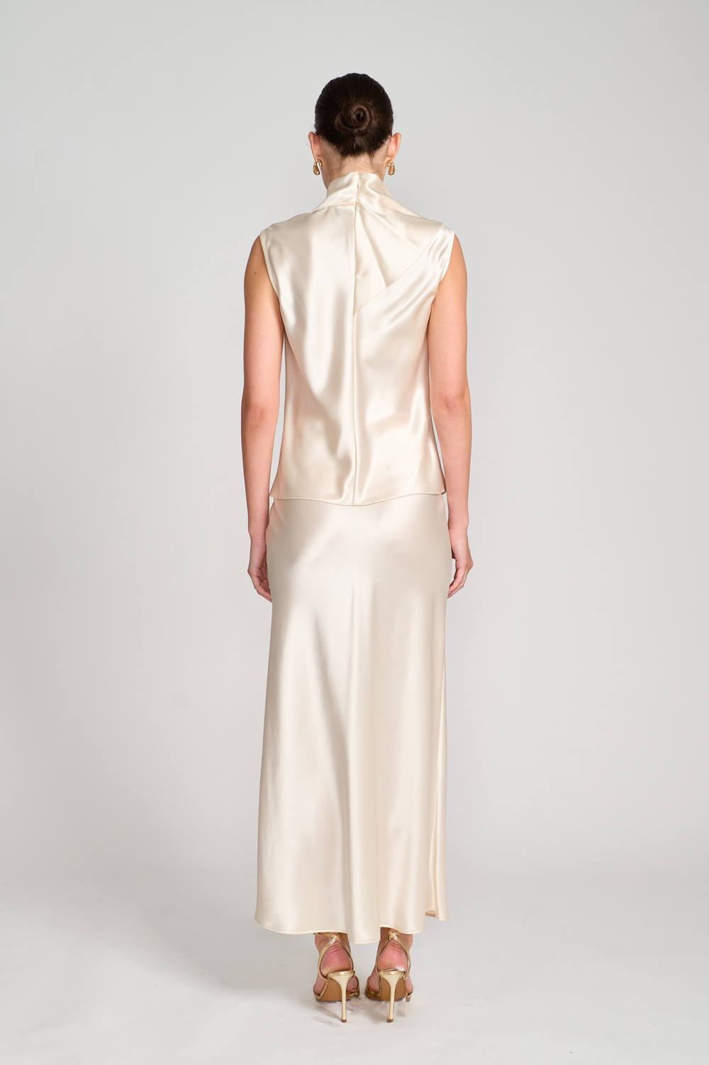 Draped Cascade Silk Blouse in Champagne