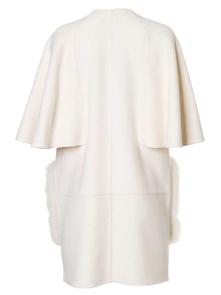 Cashmere Wool Coat with Fox Fur in Ivory
