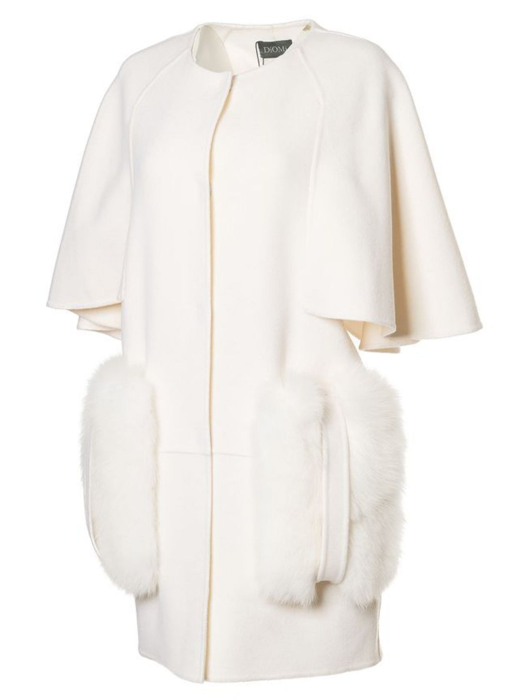 Cashmere Wool Coat with Fox Fur in Ivory