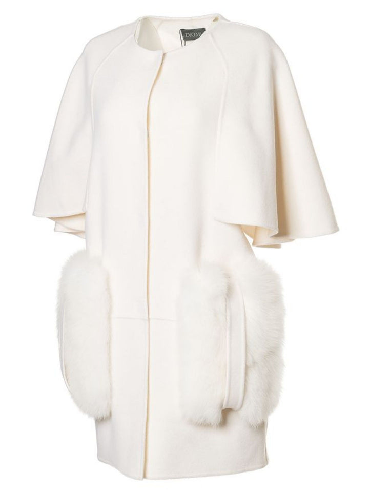 Cashmere Wool Coat with Fox Fur in Ivory