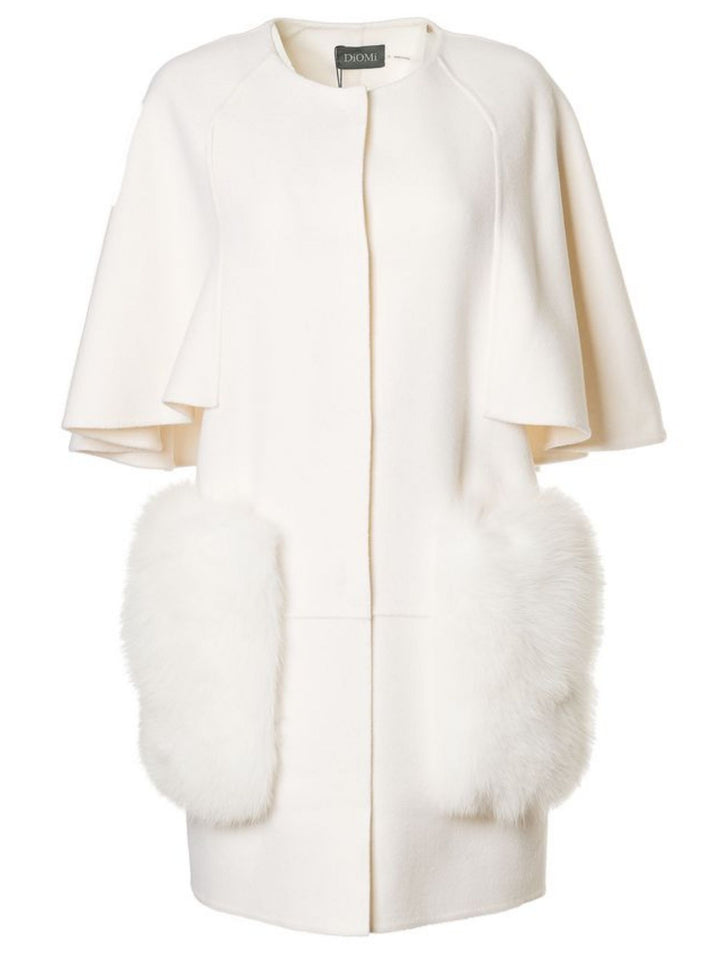 Cashmere Wool Coat with Fox Fur in Ivory