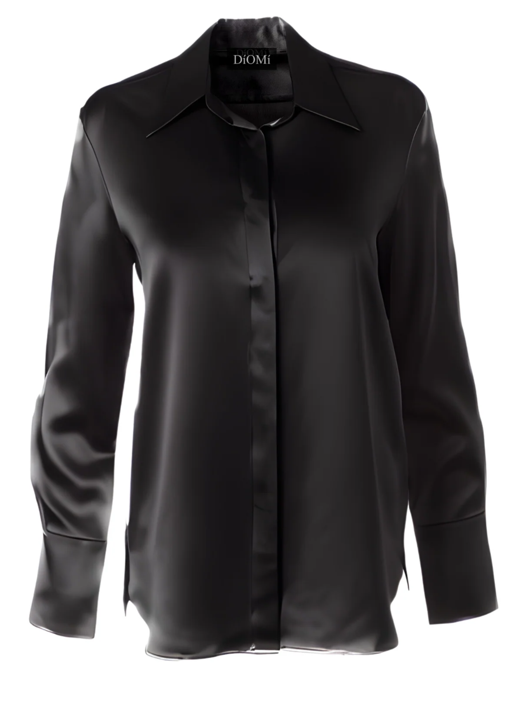 Full Cut Sateen Button Down Blouse In Black