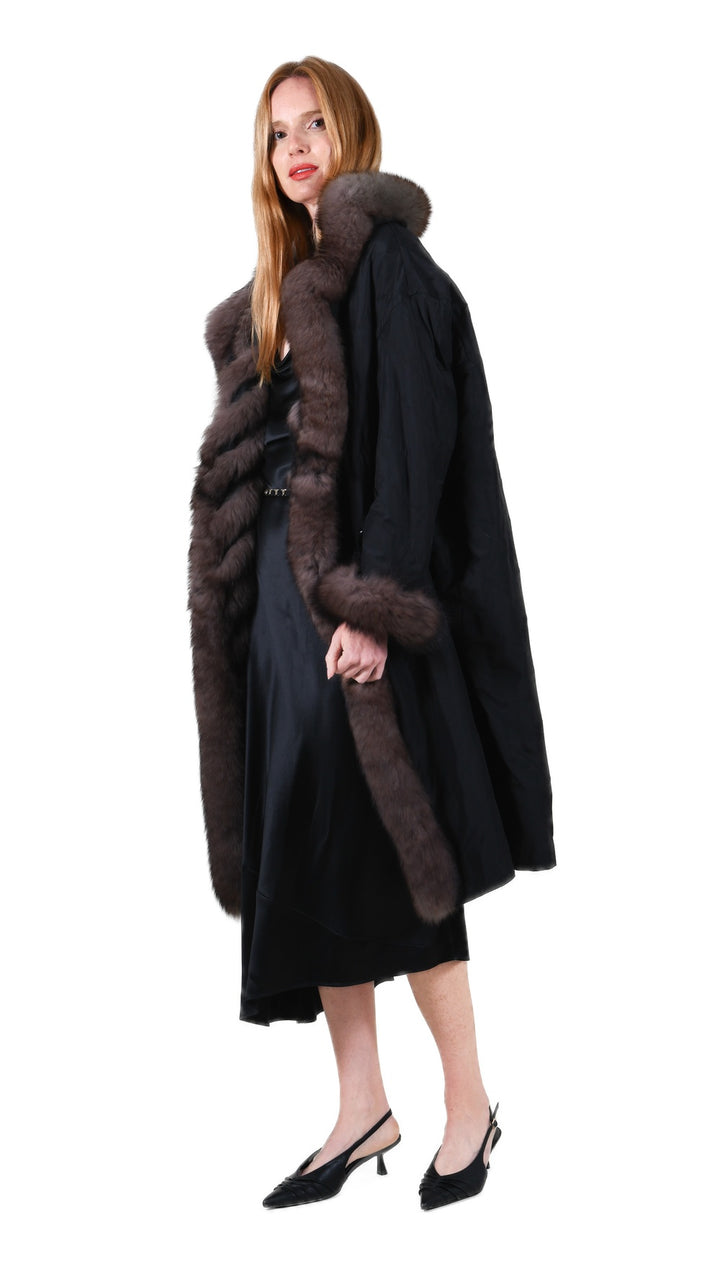 Teddy Long Reversible Coat Black Sable