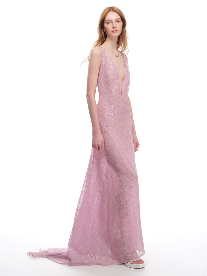 Bead Embroidered Long Dress in Louvre
