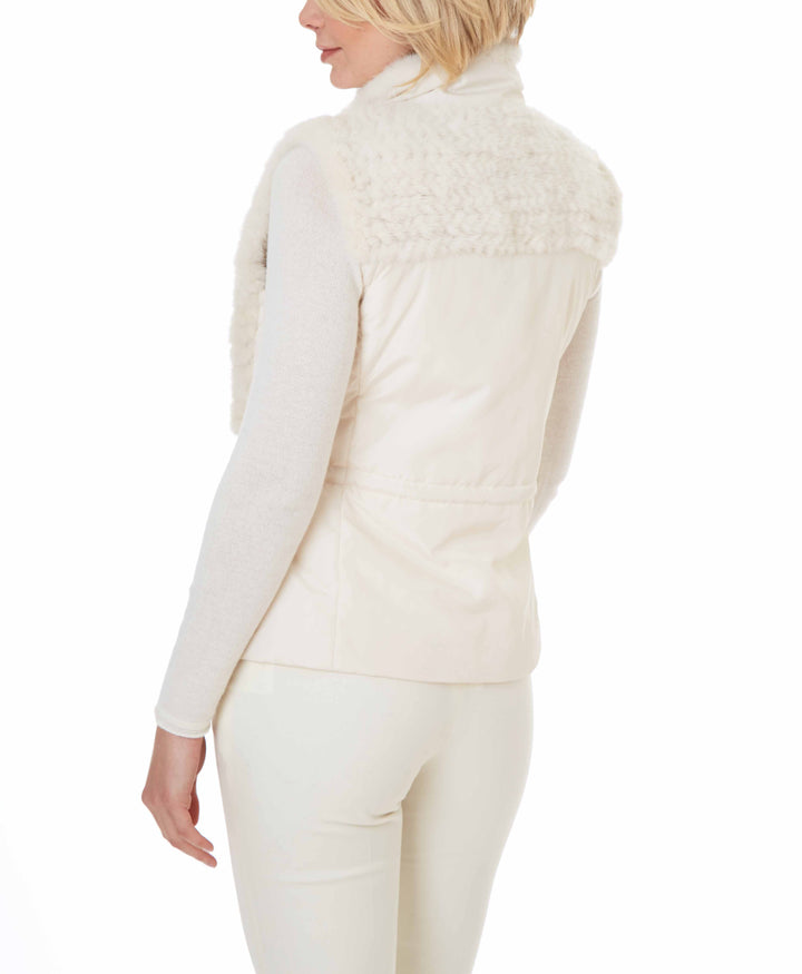 Nylon Vest With Knitted Mink Panel Ivory