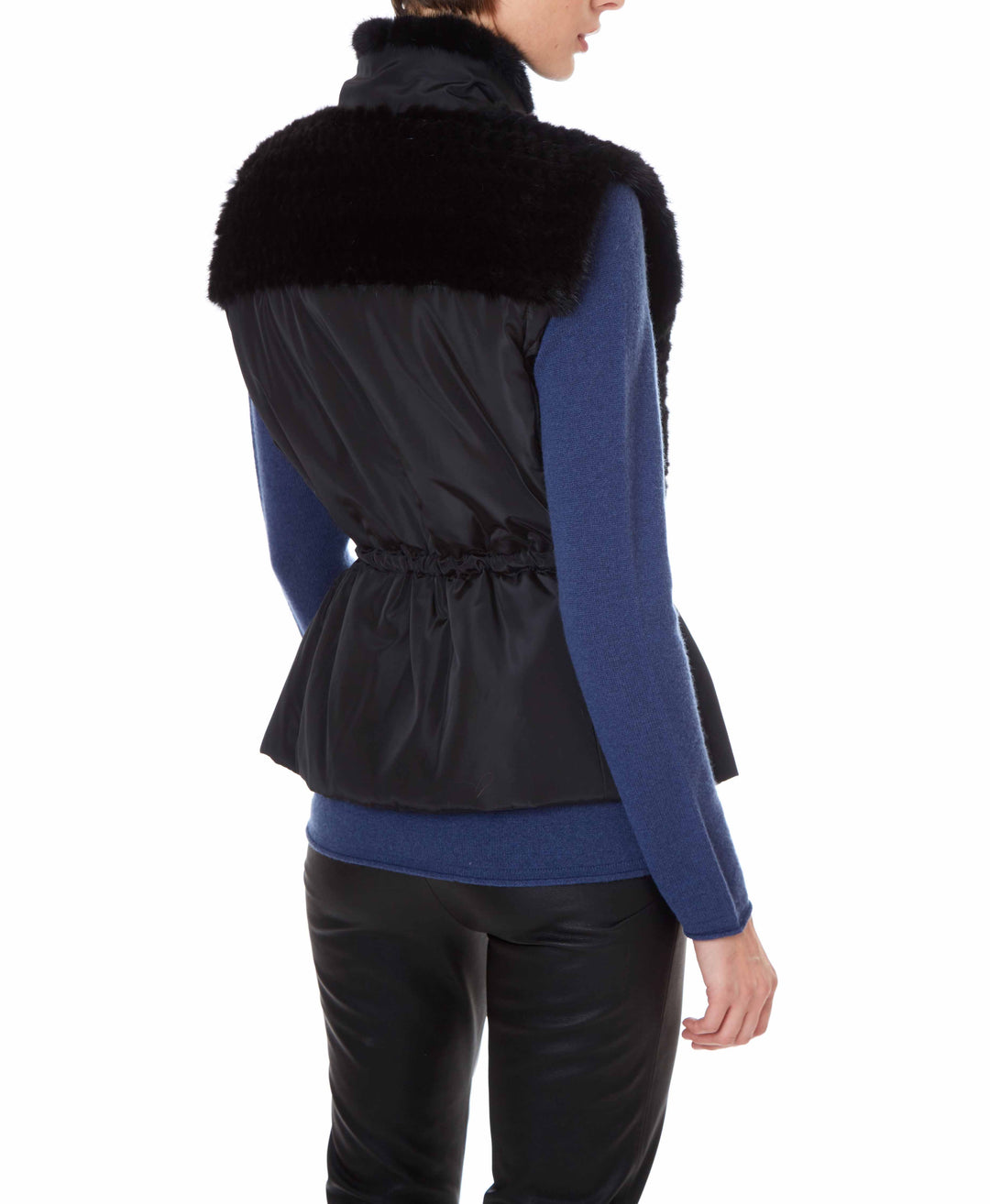 Nylon Vest With Knitted Mink Panel Black