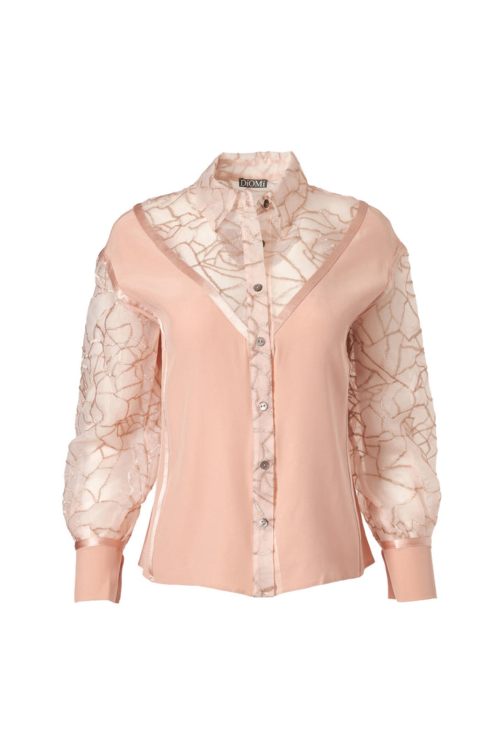 Embroidered Silk Cut Out Shirt in Rosy Pink