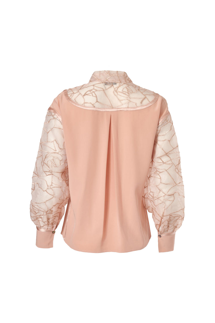 Embroidered Silk Cut Out Shirt in Rosy Pink