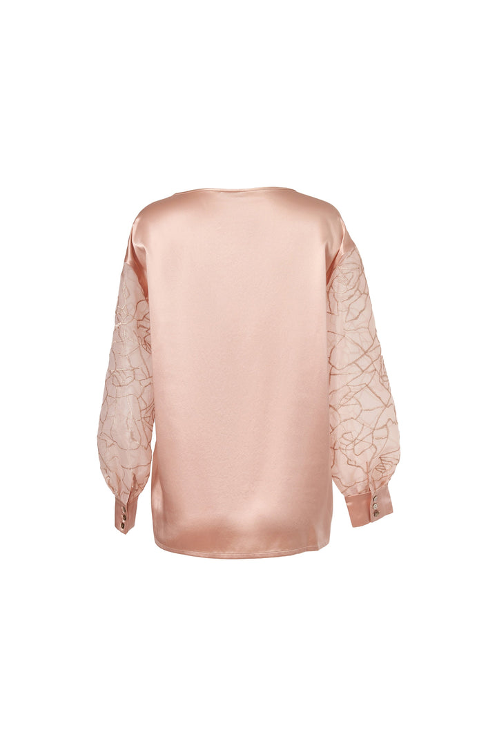 Oversized Silk Organza Embroidered Blouse in Rosy Pink