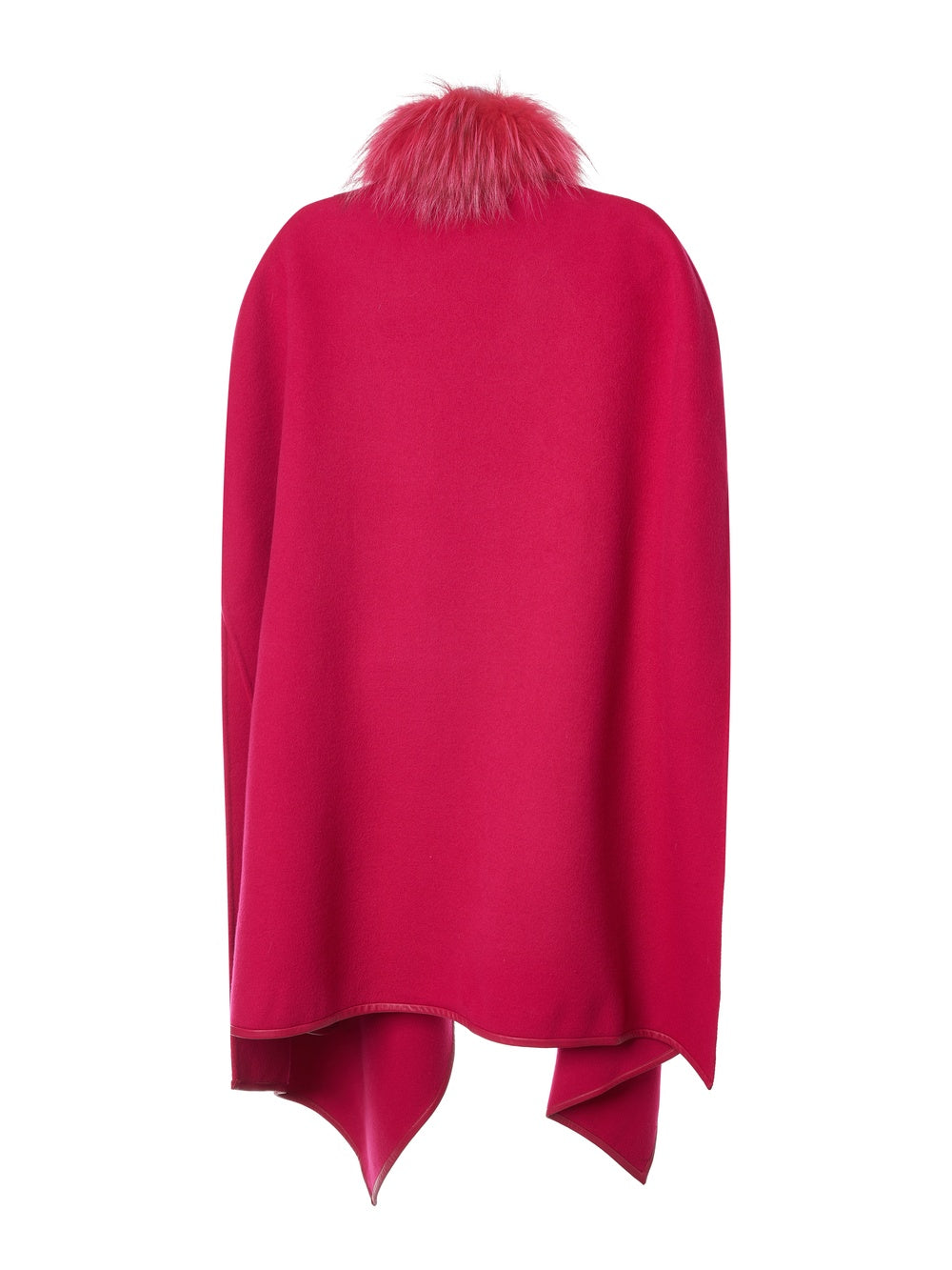 Asymmetric Wool Cape with Fur Collar Fushia