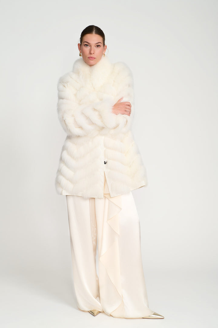 Reversible Silk to Fox ¾ Jacket in Arctic White