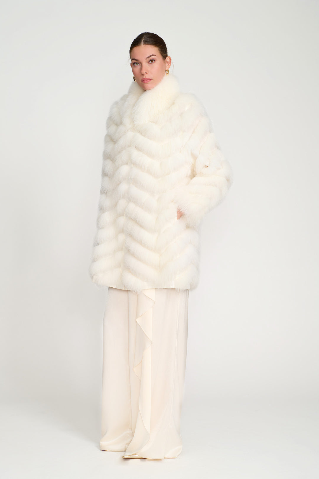 Reversible Silk to Fox ¾ Jacket in Arctic White