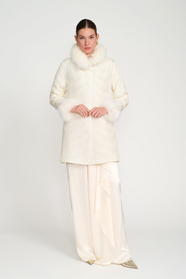 Reversible Silk to Fox ¾ Jacket in Arctic White