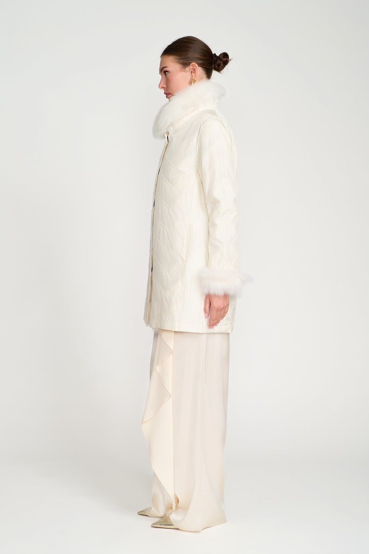 Reversible Silk to Fox ¾ Jacket in Arctic White
